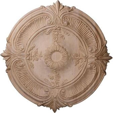 DWELLINGDESIGNS 16 in. OD x 1.12 in. P Carved Acanthus Leaf Wood Ceiling Medallion, Red Oak DW2572504